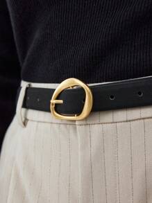 MOTF PREMIUM 1PC WOMEN'S ASYMMETRICAL SHAPE BUCKLE BLACK WAIST BELT, SUITABLE FOR WORK AND DAILY COMMUTE - Black - View 7