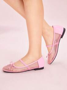 CUCCOO DOLLMOD Women Round Toe Breathable Mesh Soft Outsole Black Bow Ballet Flat Loafers