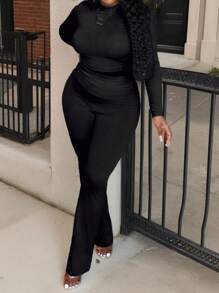 Slaydiva 2pcs/Set Solid Color Casual Versatile Long Sleeve T-Shirt And High Waist Pants, Plus Size, Autumn/Winter