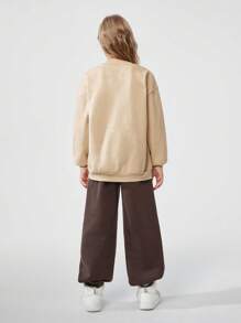SHEIN 2 件套，字母数字印花运动衫和裤子，适合青少年女孩，休闲字母印花保暖内衬连帽运动衫和运动裤套装，加厚 - 彩色 - 查看 2