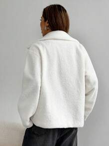 Flirla Women Casual Contrast Color Dropped Shoulder Loose Patchwork Pocket Sherpa Jacket, Autumn/Winter Fall Cloth For Women