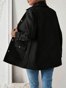 EMERY ROSE 休闲纯色多口袋夹克，百搭秋冬季 - 黑色 - 查看 2