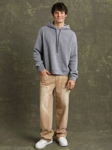 Men Premium Cotton Denim Straight Leg Utility Jeans - Camel - View 5
