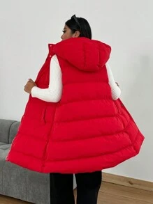 Flirla Plus Size Casual Mid-Length Sleeveless Jacket Autumn/Winter Clothes Vest For New Year Clothes - Red - View 2