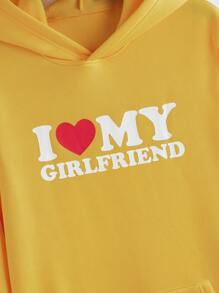 Manfinity Homme Men's Slogan & Heart Print Hoodie, Autumn/Winter - Yellow - View 5