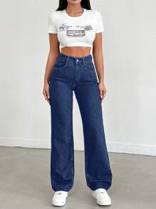 EURMUSE Women's Straight Leg Jeans ,Petite Women - Cadet Blue - View 5