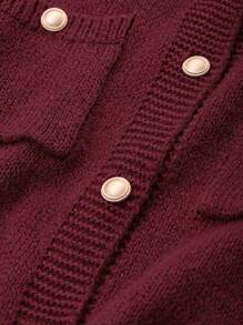 DAZY 女士休闲纯色拼布口袋纽扣开衫，带口袋，秋季服装 - 紅色 - 查看 9