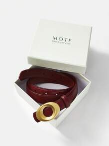 MOTF PREMIUM 1PC WOMEN'S BASIC OVAL BUCKLE CASUAL BELT, SUITABLE FOR DAILY COMMUTE - Burgundy - View 7
