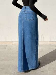 EURMUSE Cao eo Tách đùi Váy Denim - Rửa trung bình - Xem 2