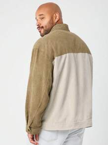 Manfinity VCAY Chaqueta casual de manga larga con empalme tejido para hombres de talla grande, para otoño e invierno - Caqui - Ver 2