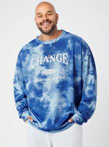 Mainfolk Plus Size Men Loose Fit Round Neck Long Sleeve Faux Tie-Dye Letter Knitted Sweatshirt, For Fall Winter - Multicolor - View 3