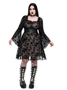 Whyspr Goth Punk Gothic Style Flounced Lace Long Sleeve Black Long Dress, Sweet And Elegant - Black - View 5