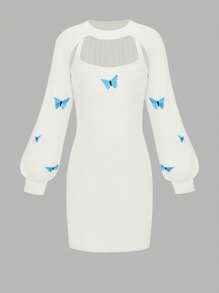 Teenage Girls Cropped Design Sweater Cover Up & Slip Dress 2 Pieces Set - Beige - View 8