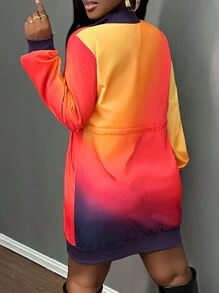 Slaydiva 女士休闲渐变色印花常规夹克 - 粉色 - 查看 2