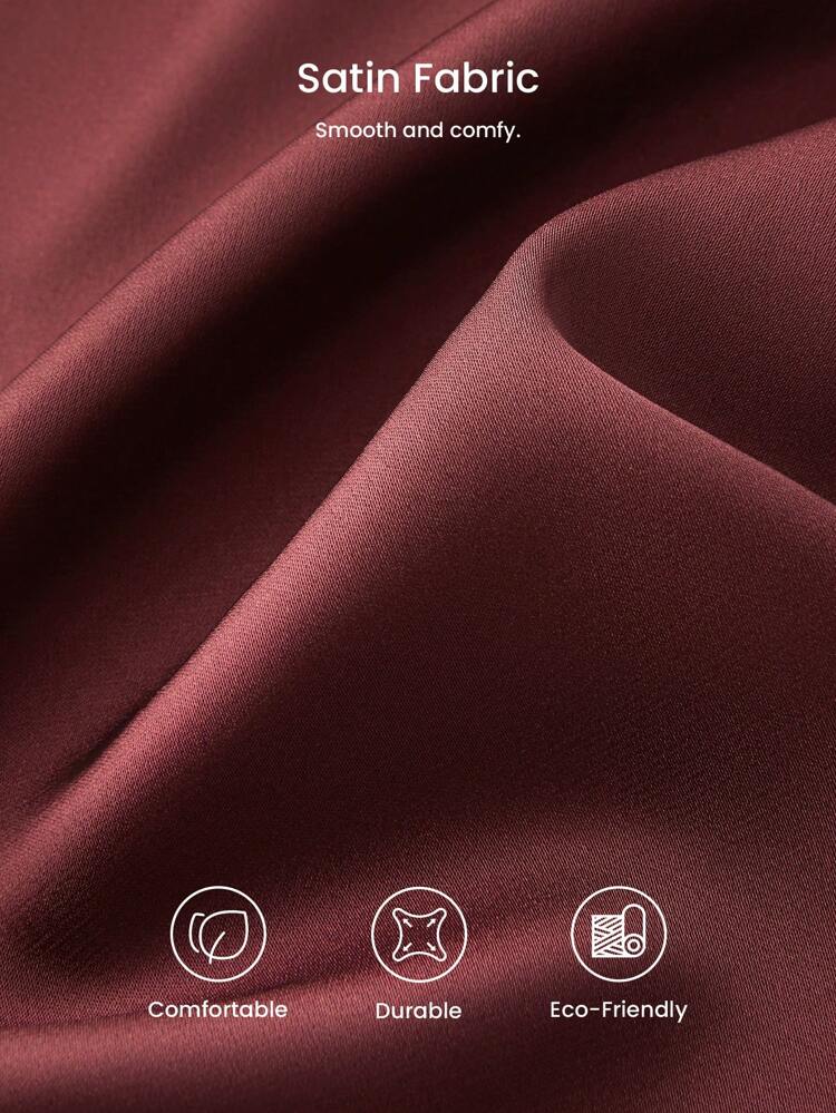 クリスマス & 新年 パジャマ 秋冬 レッド & バーガンディー ベーシック サテン 無地 ボタンアップ PJ & ラウンジセット レディース パジャマセット 秋 レディースパジャマ 下着
