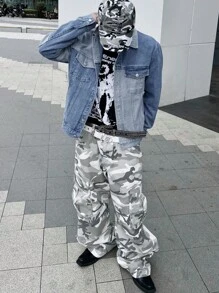 Manfinity EMRG 男式街头风格撞色单排扣口袋牛仔夹克 - 藍色 - 查看 6