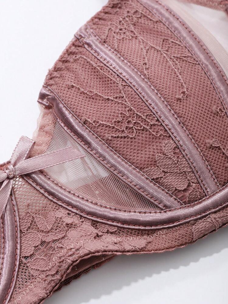 Mesh Contrast Lace Lightweight Padded Sexy Lingerie Bra