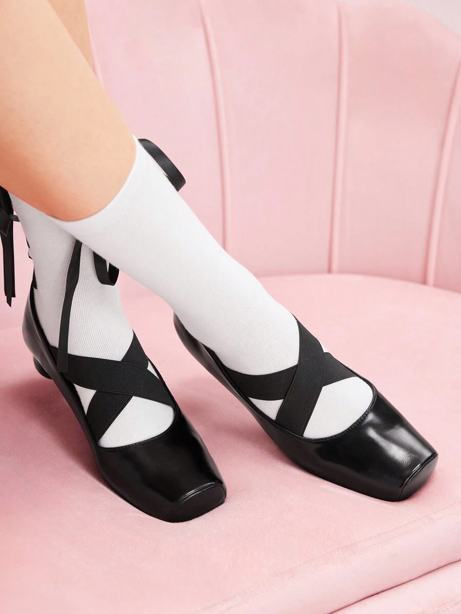 CUCCOO DOLLMOD Giày cao gót mũi vuông đế bằng cho nữ, quai chéo Mary Jane, phong cách cổ điển, phù thủy Halloween màu đen - màu đen - Xem 1