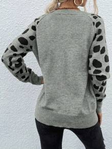 EMERY ROSE Casual Mixed Polka Dot Pattern Raglan Sleeve Knit Sweater For Autumn/Winter Knit Pullover Fall Outfit - Grey - View 2