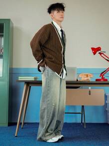 DAZY Men's Casual Distressed Wide Leg Washed Jeans For Autumn - Blue - View 7