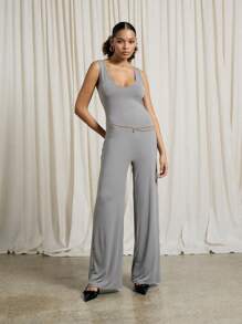 AiiRZ Scoop Plunge Neck Sleeveless Jumpsuit - Grey - View 3