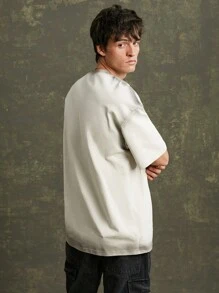 Áo thun nam 100% cotton cỡ lớn phun - Màu be - Xem 5