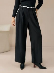 BizChic Plus Size Women's Elegant Straight Leg Office Pants With Contrast Color Trim - Black - View 7