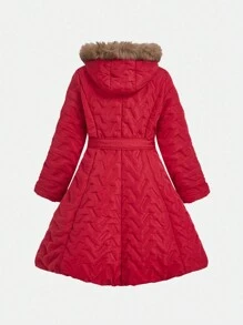 Flirla Plus Size Zip-Front Plush Collar Padded Padded Padded Coat, For Winter Clothes Fall Cloth For Women - Red - View 2