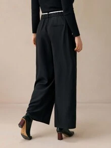 BizChic Plus Size Women's Elegant Straight Leg Office Pants With Contrast Color Trim - Black - View 2