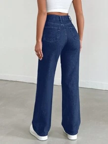 EURMUSE Women's Straight Leg Jeans ,Petite Women - Cadet Blue - View 2