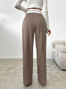 EURMUSE Women's Spring Autumn High Waist Flared Wide Leg Loose Straight Palazzo Pants With Rolled Hem, Elegantly Draping