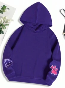 Young Girl Cartoon Rabbit Print Long Sleeve Thermal Lined Sweatshirt, Winter - Purple - View 2