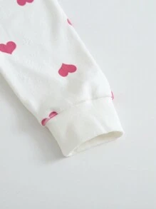 2 件套 Tween 女孩休闲粉色爱心印花圆领长袖上衣和裤子睡衣套装 - 彩色 - 查看 5