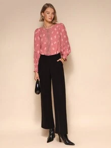 Chiquease Blusa elegante de manga larga con cuello redondo y parches de encaje para mujer