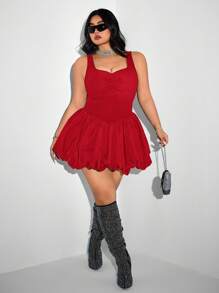 SHEIN ICON Váy xòe cổ trái tim không tay cỡ lớn ICON dành cho nữ, trang phục Halloween, váy dự tiệc, màu đỏ Angola, dành cho mùa hè - Đỏ - Xem 4
