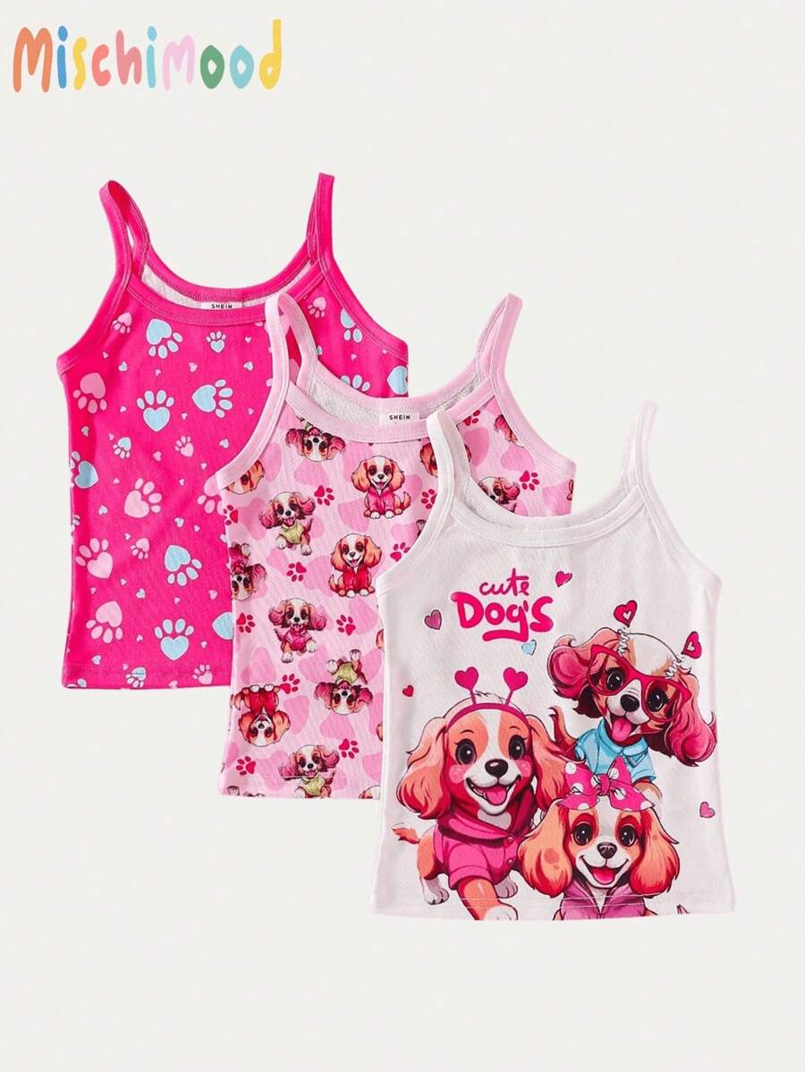 3pcs Young Girl Cute Casual Puppy Paw Print Strap Set - Multicolor - View 1