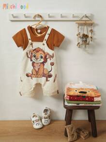 寶寶男孩獅子和字母印花連身褲,配實色短袖t恤裝 - 彩色 - 查看 1