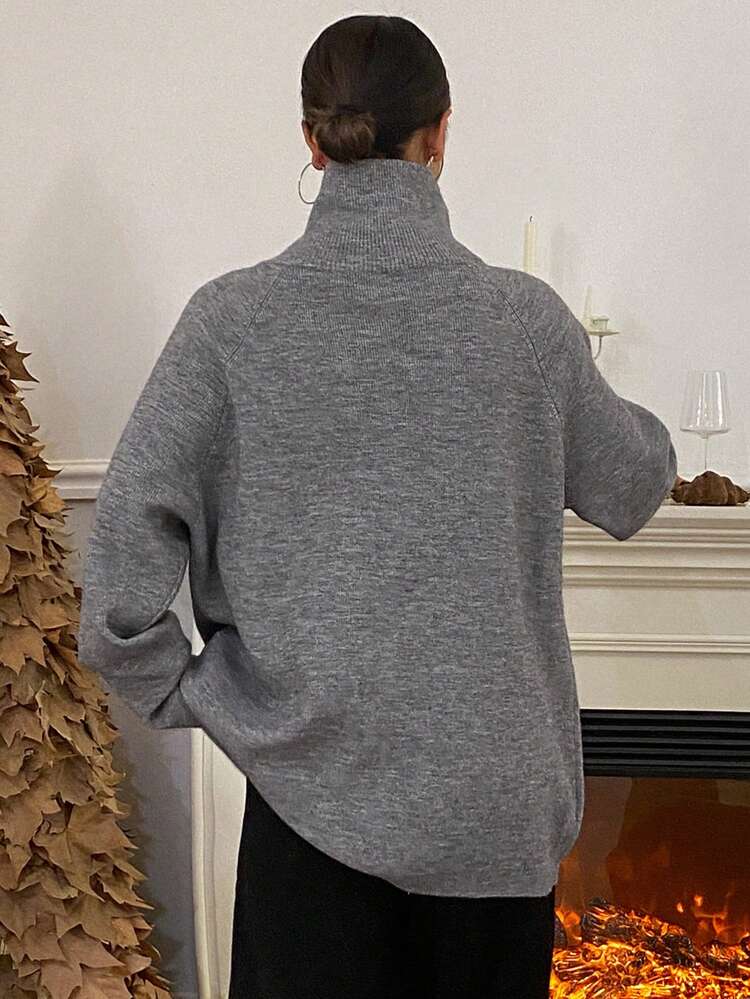 Solid Color Loose Long Sleeve High Collar Zip Up Asymmetric Women Cardigan,Long Sleeve Tops,Fall Women Clothes