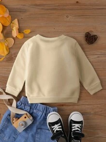 Baby Girl Funny Turkey Print Casual Thermal Lined Crew Neck Long Sleeve Sweatshirt, Suitable For Thanksgiving, Autumn/Winter - Apricot - View 2