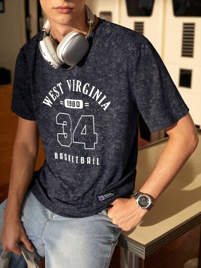 Manfinity Sport Corelite 男友风男士字母印花圆领短袖休闲健身运动 T 恤