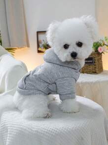 PETSIN 1pc Pet Autumn/Winter Grey Fleece Thick Hoodie Sweatshirt With New York Flower Embroidered Pattern, Casual Style Dog Coat