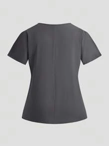 TaskEZ Plus Size Women's Solid Color V-Neck Short Sleeve Pocket Blouse And Pants Casual Scrub Uniform Set