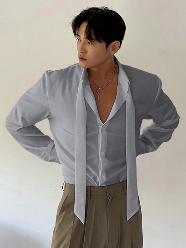 Men's Solid Color Long Sleeve Single-Breasted Casual Commuter Shirt, Autumn, For Fall Business Attire