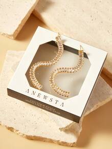 SHEIN 18k Gold Plated Cubic Zirconia Bar Drop Earrings - Gold - View 3