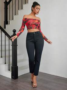 Apperloth A Casual Slant Pocket Elastic Waist Carrot Classic Slim Fit Pants - Black - View 6