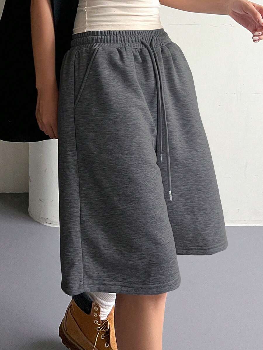 DAZY Quần short rộng rãi co giãn đa năng cho nữ mùa hè, quần short áo len - Màu xám đen - Xem 1