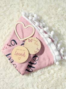 SHEIN Newborn Baby Number Print Contrast Pompom Trim Round Neck Photography Outfit - Pink - View 2