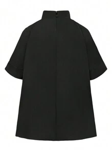 Camisa holgada para mujer talla grande, de diseño suelto, con cuello alto, manga corta y botones de seta