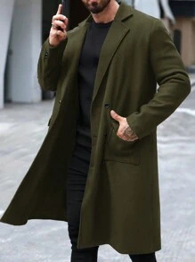 Manfinity Mode Cappotto invernale casual da uomo a doppio petto, a tinta unita, per l autunno / inverno