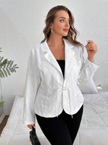 SHEIN Privé 大码女式白色纹理提花传统领西装外套 - 白色 - 查看 6